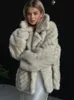 Élégant chaud fausse fourrure manteau femmes Chic décontracté revers à manches longues épais moelleux manteaux automne hiver dame Streetwear pardessus 240104
