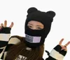 Beanieskull Caps Bear Ears Balaclava Ladies 1 Hole Ski Mask Handmase virkning full ansikte Wooly hatt söt tjej vinter streetwear varm8735081