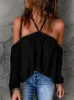 Women's Blouses Chiffon Blouse Halterneck Suspender Bandeau Long Sleeve Spring Clothes Summer Shirt Woman Novelty 2024 Solid Color Top