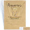 Pendentif Colliers 3pcs Zodiac 12 Constellation Collier Astrologie Horoscope Ancien signe anglais Bijoux ras du cou avec carte Mes pour femmes Dhztw