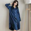 Kadınlar İçin Pijama Nightgowns Uzun Kollu Sije Giyeri Saten İpek Nightdress S-3XL Saf Renk 240104