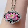 Chains Ruyi Hollow Out Pendant 925 Silver Vintage Enamel Pink Lotus Flower Heart Sutra Necklace For Women Clavicle Chain Jewelry