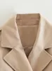 Khaki Cropped Trench Women Long Sleeves Cropped Design Jacket Chic Lady High Street Casual Loose Coats Top Female 240104