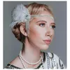 Hårklipp 1920 -talets Gatsby Headpiece Women Girls Black pannband Rhinestone Sequin Vintage Party Pärled Flapper Feather
