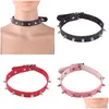 Chokers Sexy Gothic Pink Spiked Punk Choker Collar With Spikes Rivets Women Men Studded Chocker Necklace Goth Jewelry Drop Delivery Dhlch