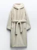 RR2833 XLong Faux Fur Coats With Hood Winter Warm Fake Mink Jackets Snap Buttons On Front Women Jacket Belt 240104