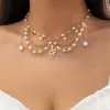 10 스타일 나비 러브 유행 및 과장된 Crystal Pearl Choker 여성 펜던트 뱀 체인과 함께 구슬로드 목걸이