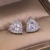 925 Sterling Silver Heart Stud örhängen Kvinnor 18K Rose Gold Sparkling Crystal Birthday Party Earrings Jewelry55