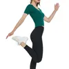 Kvinnors T-skjortor Summer Ribbed Short Sleeve T-shirt för kvinnor Sport Fitness Tops Female Slim Yoga Clothes Solid Color Workout Tees