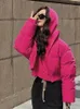 High Street Frau Winter Jacke Rose Rot Verdicken Warm Zipper Stehkragen Elegante Mantel Weibliche Stilvolle Jacke 240105