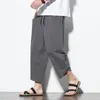 Vestido de verão 2023 homens estilo chinês algodão linho harem calças dos homens retro streetwear praia shorts masculino casual bezerro calças m5xl