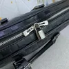 New men's designer luxury briefcase, laptop, business computer bag, plaid embossed handheld single shoulder crossbody, adjustable shoulder strap zipper