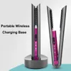 Platt järnhår rätare med laddningsbasen Professional Mini Wireless Curling USB Cordless Curler 240104