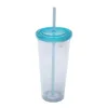 Couvercle plat 700 ml 24 oz tasse en plastique transparent à double paroi avec paille avec tasses à café noir vert bleu orange rouge 240104