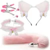 Fox Tail Anal Plug Metal Butt Plug Tail Cat Ears Headbands Bell Collar Mouth Plugs Erotic Cosplay Set Intimate Toys for Couples 240105