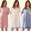 Women039s Upalanie Shortsleeved Bawełniane sukienki nocne Summe Soild Nightgown Home Wear Lady Sleep Lounge Sukienka M3XL8381292