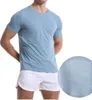 Lululemens camiseta masculina verão lazer correndo treinamento yoga roupa roupas de fitness secagem rápida respirável solto manga curta alta elasticidade e casual 33