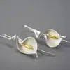 Lotus Fun 18K Gold Long Hanging Calla Lily Flower Dangle Earrings for Women Real 925 Sterling Silver Luxury Fine Jewelry 240104