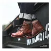 Stivali da uomo in pelle fatti a mano Retro punta rotonda alla caviglia 2023 Autunno Inverno Punk Street Style Moto y Botines 240105