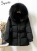 Syiwidii 90 Entendaunenjacke Damen Herbst Winter Langarm verdicken warme lose Puffjacken Pelzkragen mit Kapuze Mäntel 240105