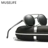 MUSELIFE marca de alumínio magnésio polarizado óculos de sol óculos de sol masculino redondo condução punk sombra oculus masculino y2285p