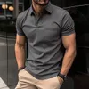 Camisa polo masculina de verão com bolso com zíper, manga curta, lapela sem costura resistente a rugas, pode ser combinada com qualquer coisa 240105