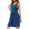 Casual Dresses Dress Sexy Color Two-pocket Vest Women's Summer Solid U-neck Rayon