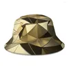 Berets 3D Shattered Gold Prism Bucket Hat For Women Men Students Foldable Bob Fisherman Hats Panama Cap Streetwear