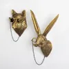 Antique Bronze Resin Animal Pendant Golden Deer Head Wall Storage Hook Up Background Wall Accessories Decorative Figurines 240105