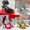 Sandales de créateurs Cristaux Embellis Strass Talons Sandale Rene Caovilla Femmes Cheville Talons Hauts Fleur Strass Chaussures De Fête Avec Boîte 508