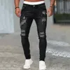 Men Straight Fit Jeans Retro Style Stylish Men's Ripped Slim Breathable Fabric Hop Streetwear Mid Waist 240104