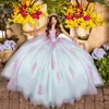 Robes de Quinceanera chérie bleu ciel pour 15 ans 2024 robe de bal sexy hors de l'épaule applique dentelle tulle longue robe de soirée pour fille