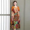 Robes décontractées Vintage imprimé floral robe d'été femmes boho manches courtes longue robe à col rond
