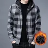 Men Sweater Jacket Fashion Winter Coat Fleece Hoodies High Quality Luxury Checkered Hooded Knit Cardigan Male Outer Wear 231229