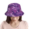 Basker lila po print kamouflage armé färg hink hatt för kvinnor män studenter fällbara bob fiske hattar panama cap hösten