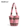 MABULA Rosa Braun Gestreifte Damen Kunstfell Sling Bucket Bag y2k Vintage Winter Plüsch Schulter Hobo Geldbörse Casual Tote Handtasche 240104