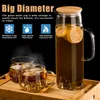 1.5L Glass Water Pitcher With Handle Bamboo Lid Heat Resisttant Cold Kettle Large-capacity Tea Pitcher Water Juice Jug 240105