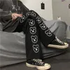 Calças urso impresso sweatpants das mulheres dos homens 2021 nova primavera kawaii solto em linha reta perna larga calças de cintura alta casual preto calças esportivas