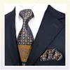 F22 Multicolor Brown Gold Yellow Navy Blue Floral Mens Ties Neckties Pocket Square 100 Silk Jacquard Woven Tie Sets Hanky4694666