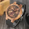 Table Clocks Unique Irregular Pattern Wood Watches Quartz Timepiece Men's Genuine Leather Casual Fashion Male Wooden Clock 2024