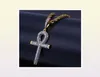 Hiphop egyptisk ankh nyckelhänge halsband isad ut guld silver färg pläterad mikrobelagd zirkonhänge halsband9830368