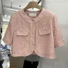 Verão de alta qualidade coreano tweed paillette manga curta jaqueta casaco feminino moda coreana lantejoulas curto outerwear topo 240104