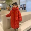 Winter Thick Cotton Coats For Girls Hooded Jackets Kids Outerwear Clothing Baby Long Warm Parka Snowsuit CH28 240104