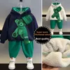 Winter Thick Warm Children Clothing Set Plush Cotton Hoodies Sweater Pants Kids Suit Withstand The Severe Cold Boys Girls Outfit 240104