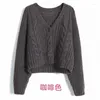 Cardigan tricoté à simple boutonnage pour femme, pull court en tricot torsadé, col en v, collection automne et hiver 2024