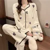 Japanese Kimono Autumn Winter Womens Pyjamas Set Cotton långa ärmar Homesuits Casual V-Neck Lapel Sleepwear Size S-2XL 240104