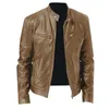 Mänskinnjacka Stand Collar Slim Pu Leather Jackets Spring Autumn Men's Motorcykel Causal Long-Sleeved Coat 240104