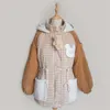 Trenchs de Femmes Manteaux Mignon Étudiant Fille Automne / Hiver Coton Manteau En Peluche Chaud Plaid Épissé Dessin Animé Imprimer À Capuche Taille Wrap Femelle 2024