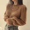 Outono inverno blusas femininas moda puff manga malha superior mulher estilo coreano casual jumper chique streetwear camisola 240105