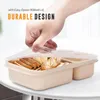 Dinnerware 4 Pack 3-Compartment Wheat Straw Lunch Box Heat-resistant BPA-Free Meal Prep Containers Leakproof Reusable
